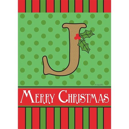 MAGNOLIA GARDEN FLAGS 13 x 18 in Merry Christmas Monogram J Burlap Garden Flag 1655